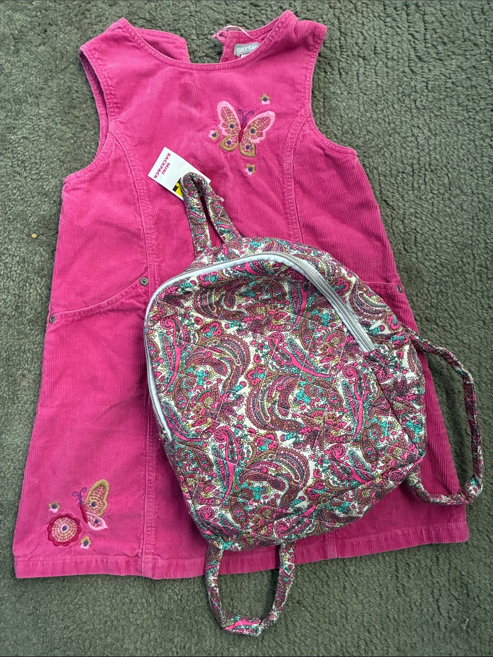 Carter's Hot Pink Corduroy Butterfly Dress with Paisley Pink Backpack